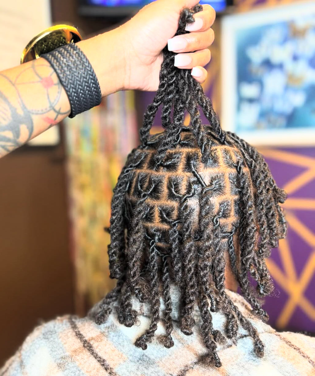 Loc Retwist + Style- Shoulder To Upper Back (FULL HEAD ONLY)