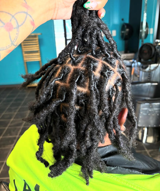 Loc Retwist + Style- Shoulder To Upper Back (HALF HEAD ONLY)