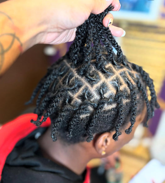 Loc Retwist + Style- Ear To Neck (HALF HEAD ONLY)